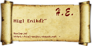 Higl Enikő névjegykártya